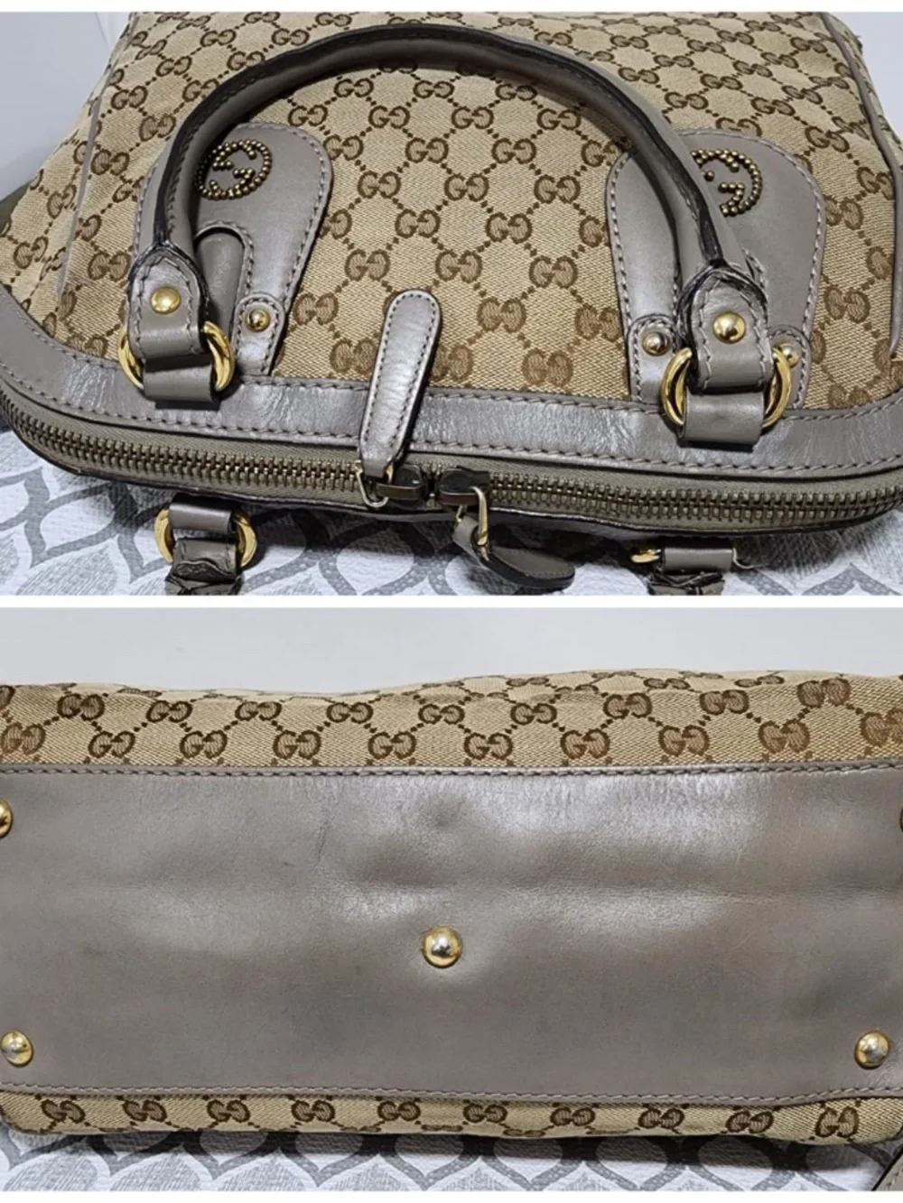 Authentic GUCCI GG Canvas Scarlett Medium Top Satchel Bag Beige/Brown